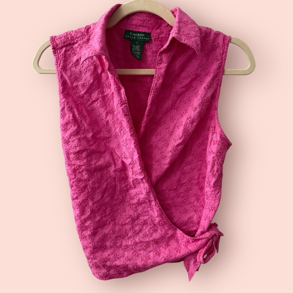 Vintage Ralph Lauren Pink Eyelet Wrap Top